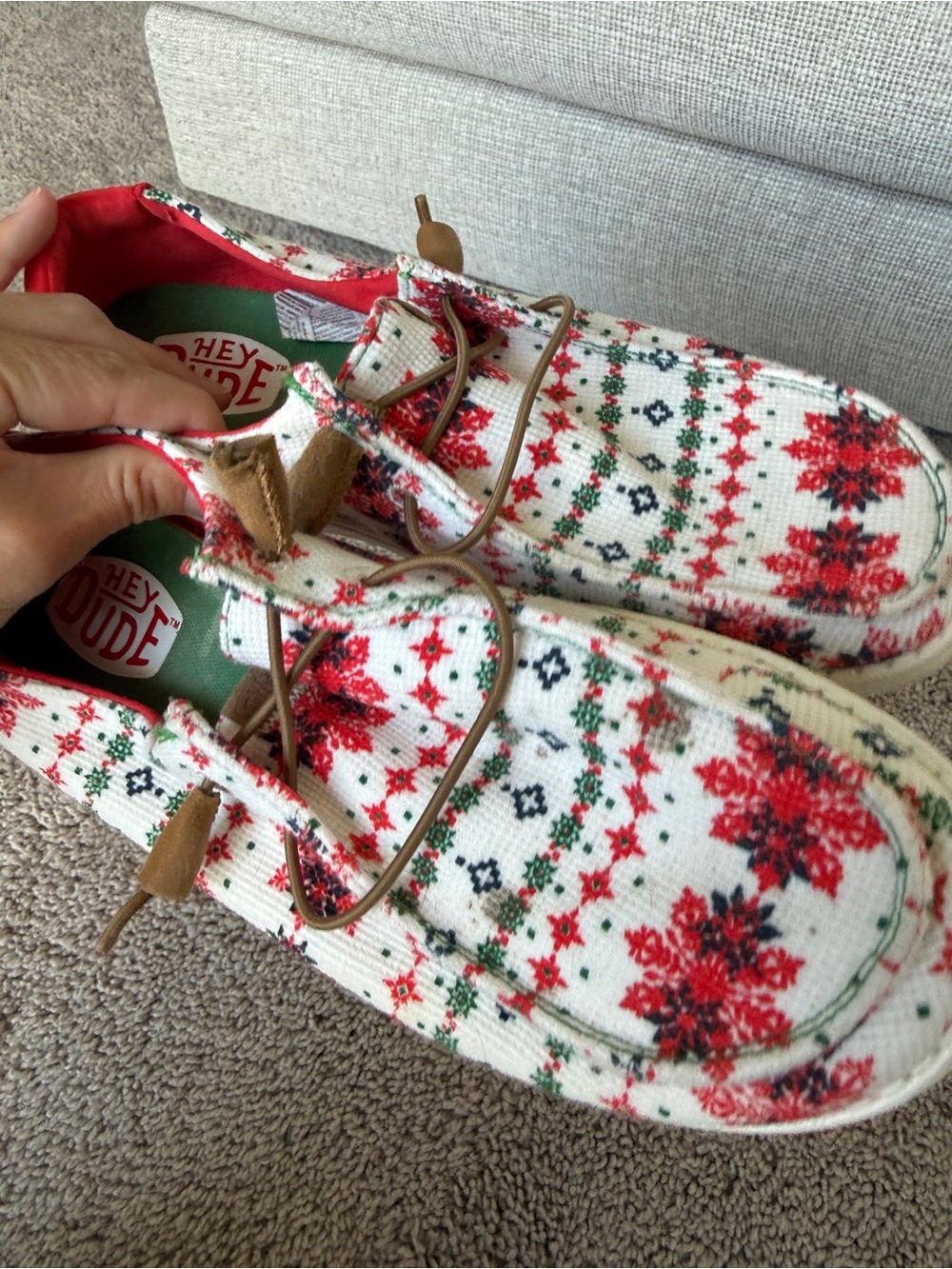 Hey Dude Women’s Red, White and Green Patterned Slip-On Sneakers - Picture 8 of 13